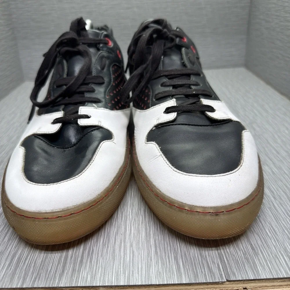 Balenciaga Arena Low Sneakers Black White Leather Mens EU 46 US‎ 13 Red Accent